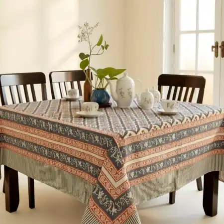 Blue Jaal Pattern Handcrafted Canvas Cotton Table Cover